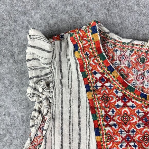 Savanna Jane Top Womens 3X Floral Embroidered Striped Flutter Sleeve Shirt Boho - Picture 3 of 13